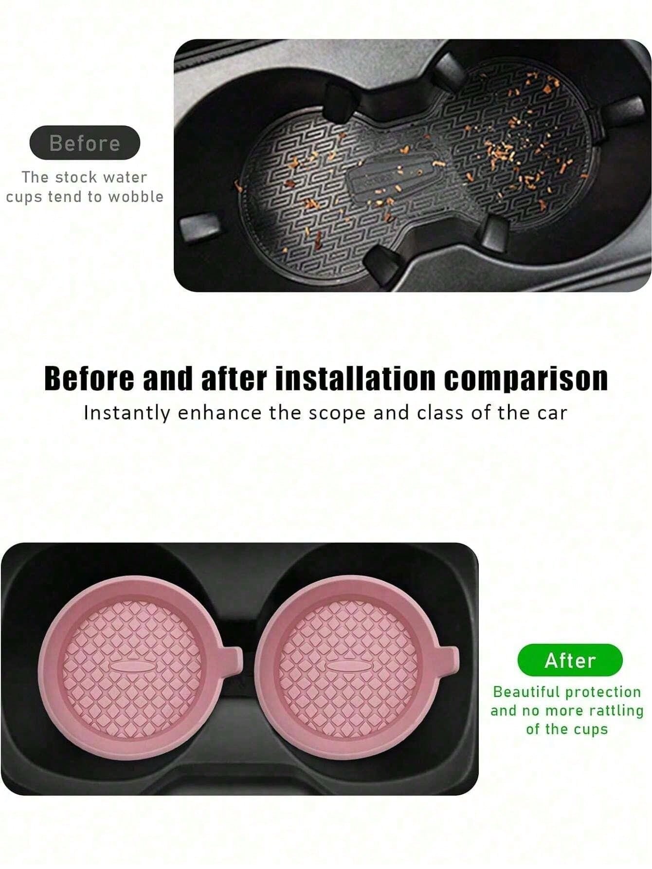4/1 Set Bling Car Cup Holder Inserts, Universal Anti-Slip Car Cup Mat With Silicone Rhinestone Coasters, 8cm/3.1in Soft Crystal Rhinestone Rubber Pad Car Beverage Cup Holder Accessories