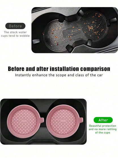 4/1 Set Bling Car Cup Holder Inserts, Universal Anti-Slip Car Cup Mat With Silicone Rhinestone Coasters, 8cm/3.1in Soft Crystal Rhinestone Rubber Pad Car Beverage Cup Holder Accessories