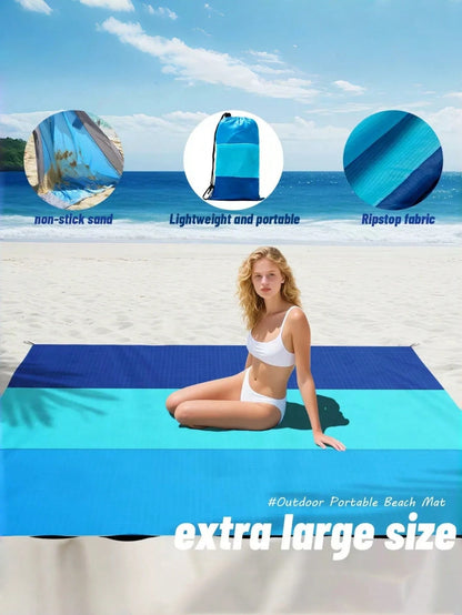 4-7 Person Outdoor Beach Blanket, Waterproof Beach Mat, Extra Large Size, Anti-Sand And Compact, Quick Drying, Essential Beach Accessory For Vacation, Cruise, Picnic And Camping, Comes With Fixing Peg