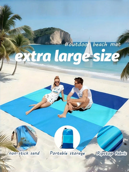 4-7 Person Outdoor Beach Blanket, Waterproof Beach Mat, Extra Large Size, Anti-Sand And Compact, Quick Drying, Essential Beach Accessory For Vacation, Cruise, Picnic And Camping, Comes With Fixing Peg