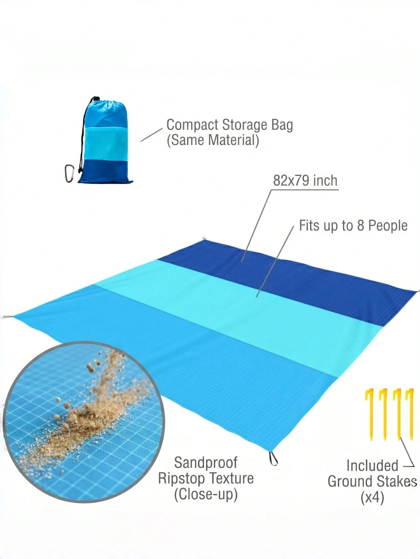 4-7 Person Outdoor Beach Blanket, Waterproof Beach Mat, Extra Large Size, Anti-Sand And Compact, Quick Drying, Essential Beach Accessory For Vacation, Cruise, Picnic And Camping, Comes With Fixing Peg