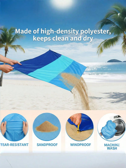 4-7 Person Outdoor Beach Blanket, Waterproof Beach Mat, Extra Large Size, Anti-Sand And Compact, Quick Drying, Essential Beach Accessory For Vacation, Cruise, Picnic And Camping, Comes With Fixing Peg
