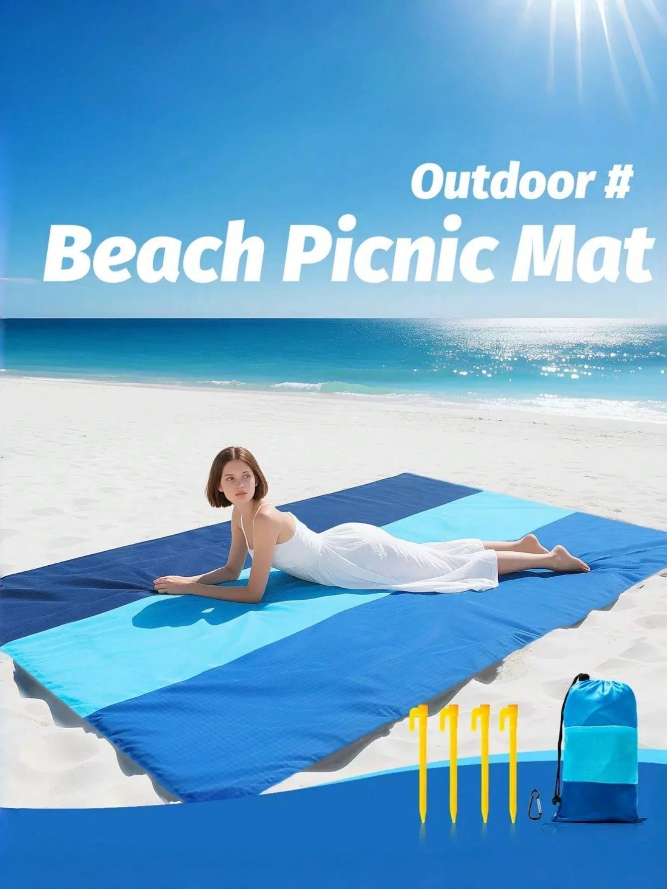 4-7 Person Outdoor Beach Blanket, Waterproof Beach Mat, Extra Large Size, Anti-Sand And Compact, Quick Drying, Essential Beach Accessory For Vacation, Cruise, Picnic And Camping, Comes With Fixing Peg