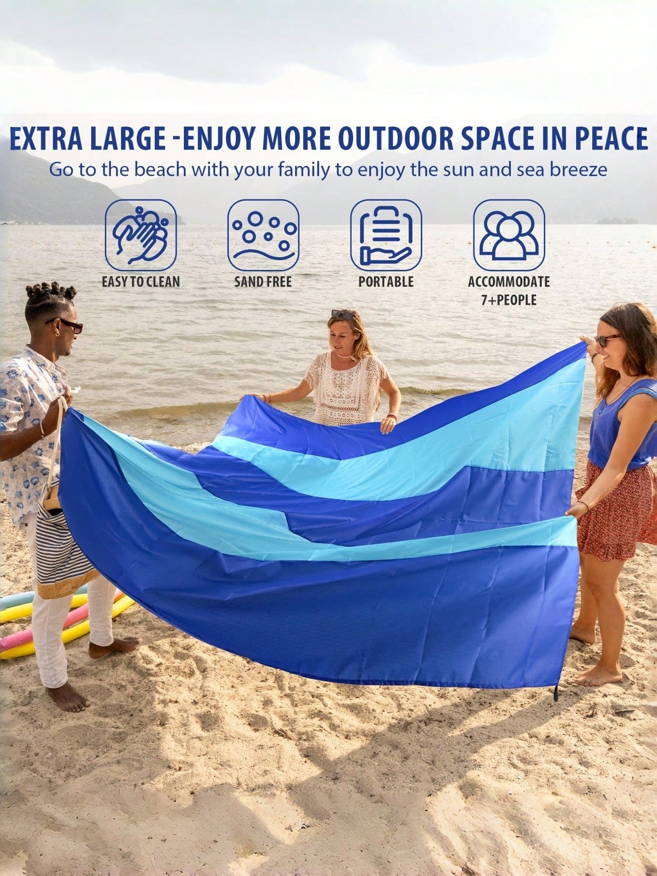 4-7 Person Outdoor Beach Blanket, Waterproof Beach Mat, Extra Large Size, Anti-Sand And Compact, Quick Drying, Essential Beach Accessory For Vacation, Cruise, Picnic And Camping, Comes With Fixing Peg