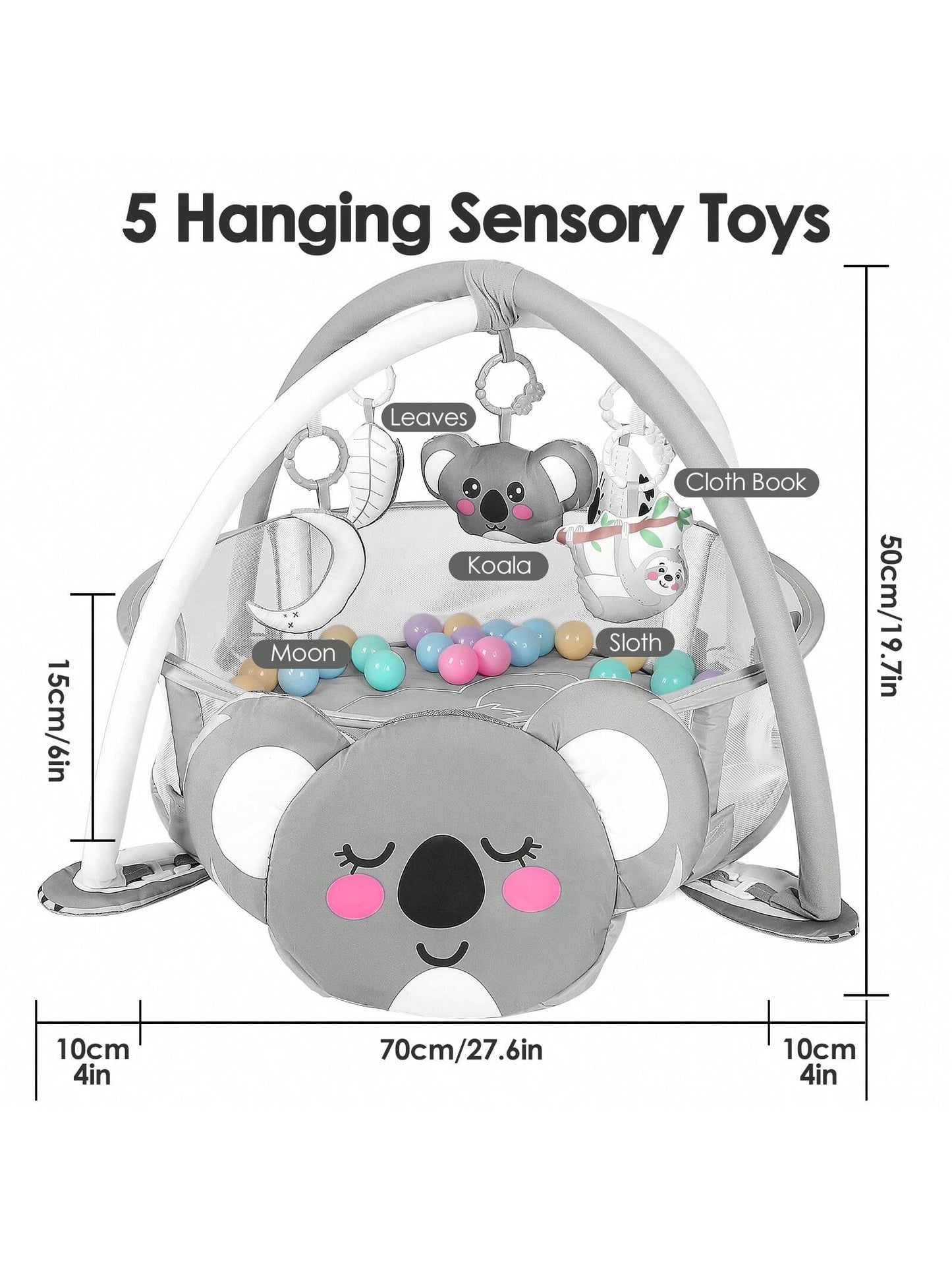 4-In-1 Baby Play Mat Baby Gym,Tummy Time Mat For Floor Activity Gym Ball Pit Including 30 Balls With 5 Infant Learning Sensory Baby Toys For Newborn