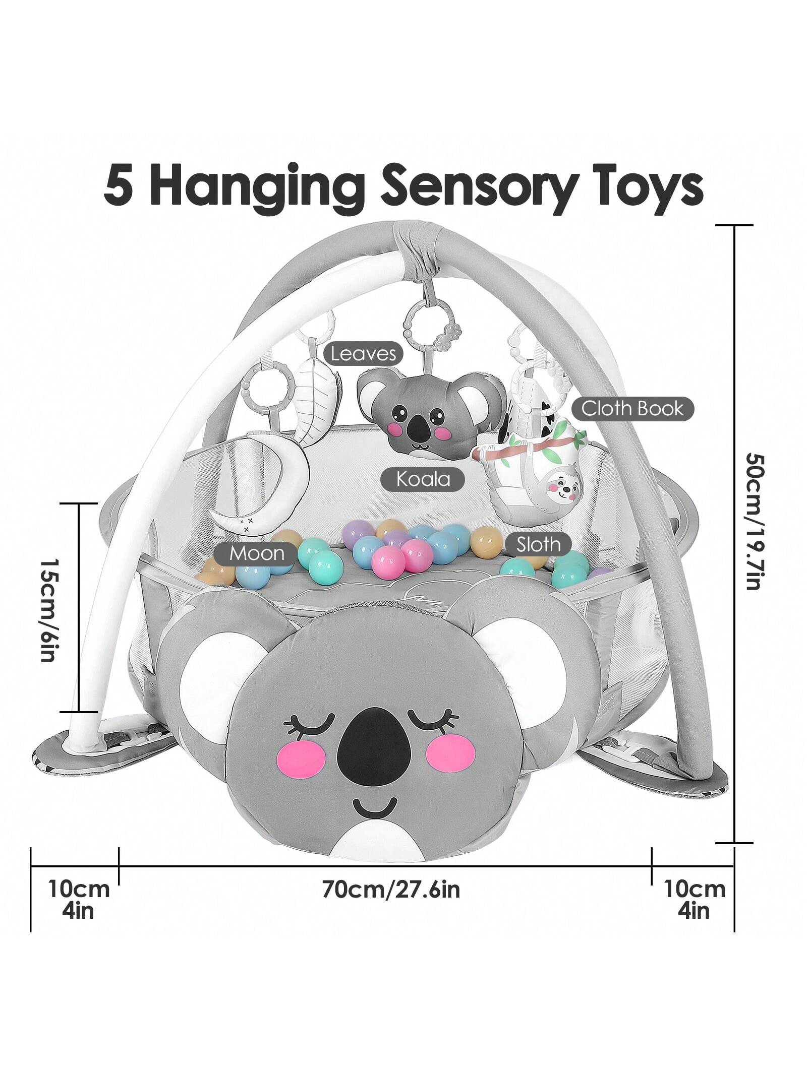 4-In-1 Baby Play Mat Baby Gym,Tummy Time Mat For Floor Activity Gym Ball Pit Including 30 Balls With 5 Infant Learning Sensory Baby Toys For Newborn