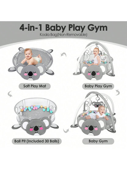 4-In-1 Baby Play Mat Baby Gym,Tummy Time Mat For Floor Activity Gym Ball Pit Including 30 Balls With 5 Infant Learning Sensory Baby Toys For Newborn