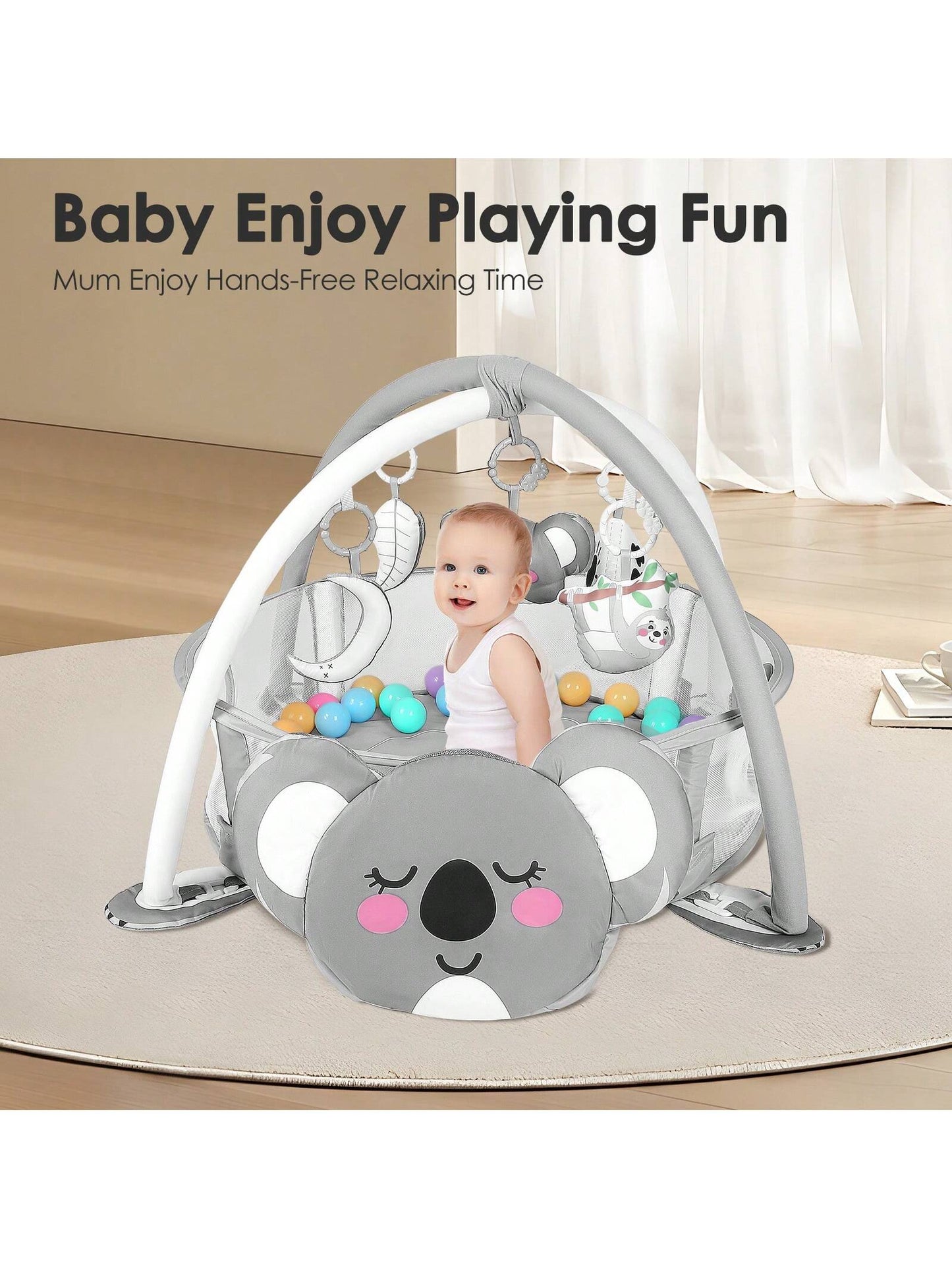 4-In-1 Baby Play Mat Baby Gym,Tummy Time Mat For Floor Activity Gym Ball Pit Including 30 Balls With 5 Infant Learning Sensory Baby Toys For Newborn