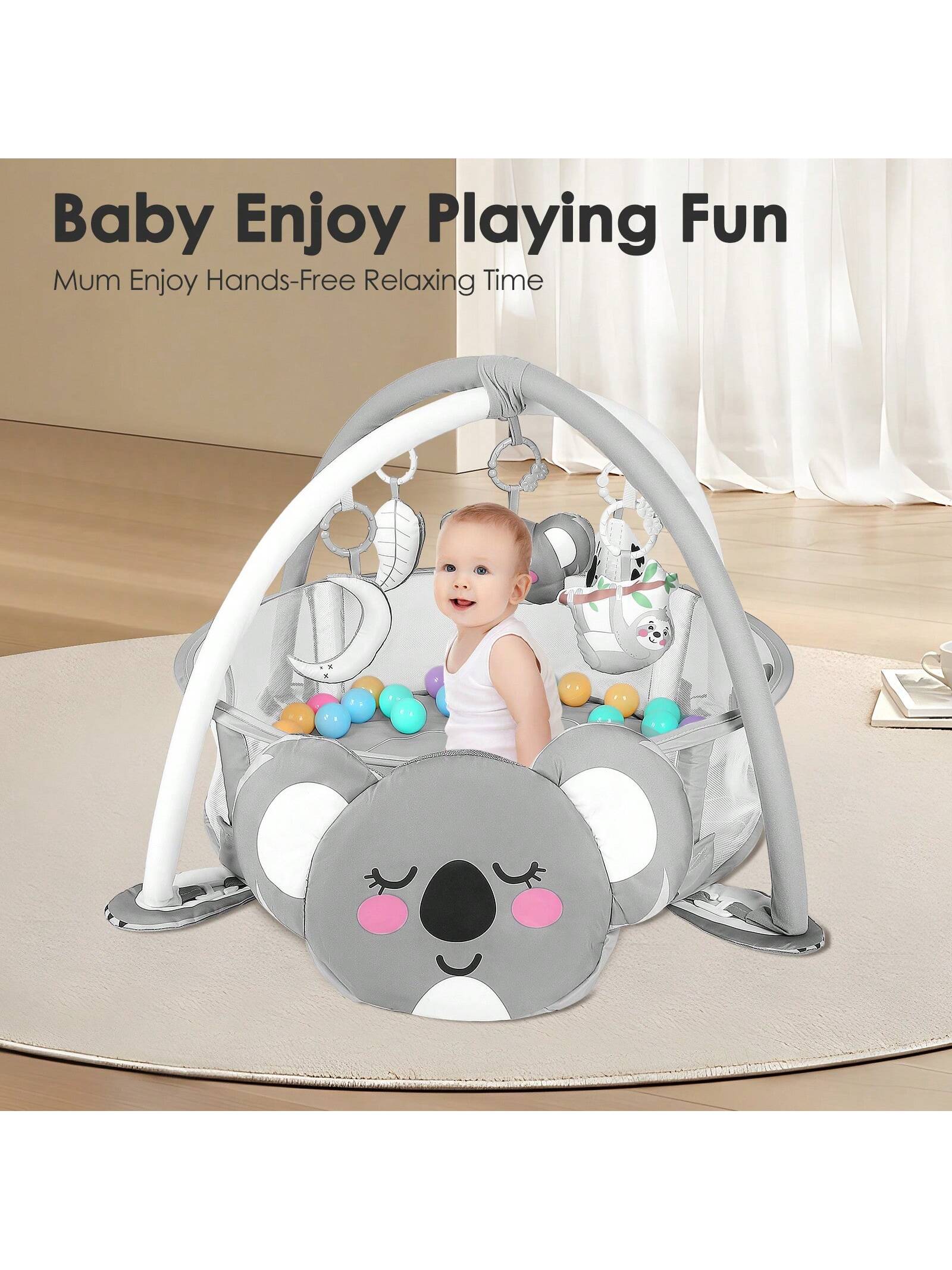 4-In-1 Baby Play Mat Baby Gym,Tummy Time Mat For Floor Activity Gym Ball Pit Including 30 Balls With 5 Infant Learning Sensory Baby Toys For Newborn
