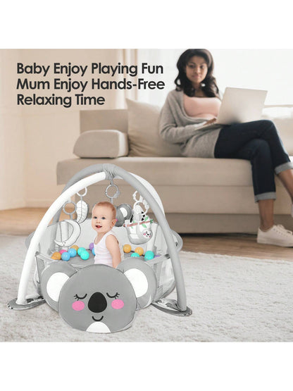 4-In-1 Baby Play Mat Baby Gym,Tummy Time Mat For Floor Activity Gym Ball Pit Including 30 Balls With 5 Infant Learning Sensory Baby Toys For Newborn