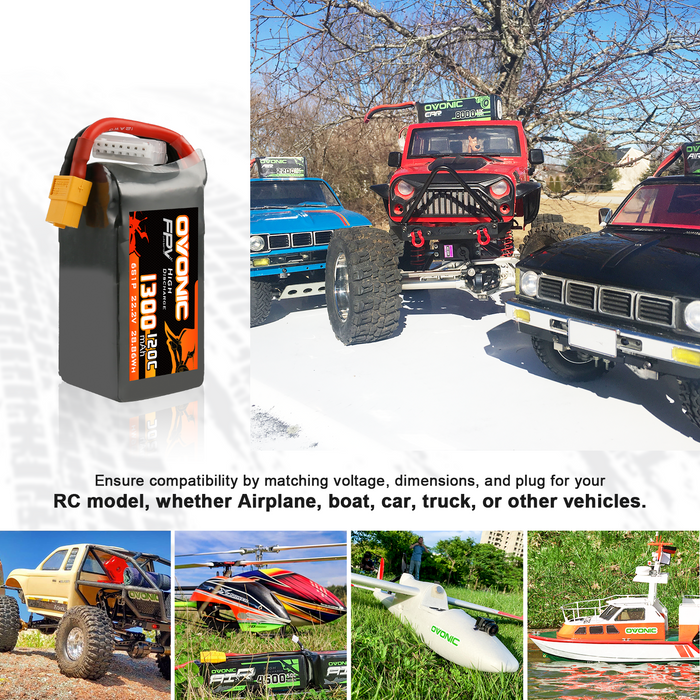 4× Ovonic 1300mAh 6S 22.2V 120C LiPo Battery Pack with XT60 Plug for 5-6 Inch FPV Racing Freestyle