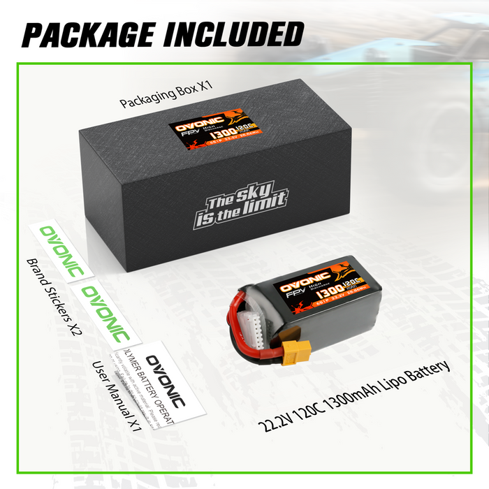 4× Ovonic 1300mAh 6S 22.2V 120C LiPo Battery Pack with XT60 Plug for 5-6 Inch FPV Racing Freestyle