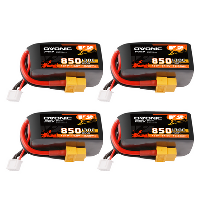 4× OVONIC 11.1V 130C 850mAh 4S LiPo Battery with XT60 Plug
