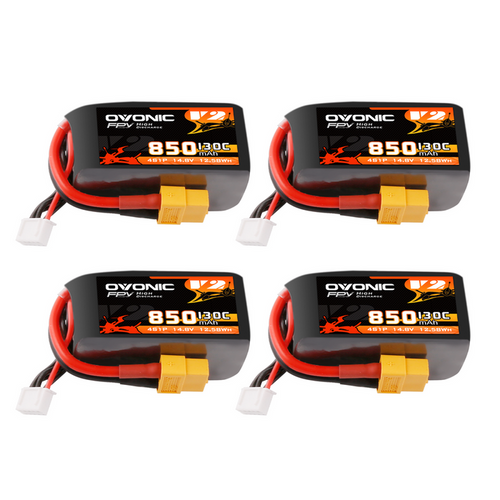 4× OVONIC 11.1V 130C 850mAh 4S LiPo Battery with XT60 Plug