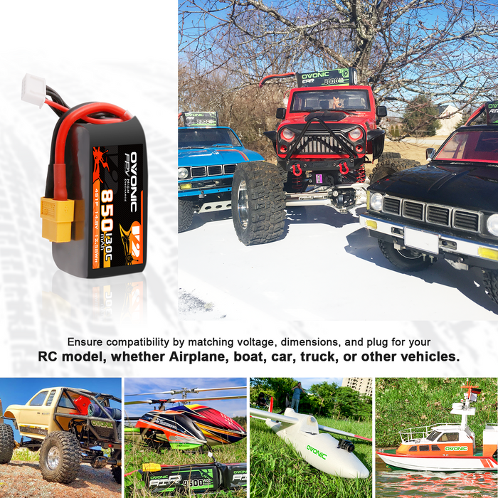 4× OVONIC 14.8V 130C 850mAh 4S LiPo Battery with XT60 Plug for 4S FPV Cinewhoop iFlight Nazgul5 V2 BetaFPV 180X