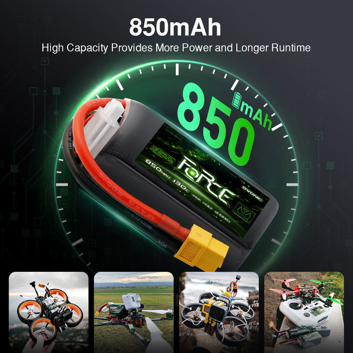 4-Pack Ovonic Force 4S 850mAh 130C 14.8V High C-Rate LiPo Battery w/XT60 Plug for FPV Quad, Freestyle Drone & Micro Jet