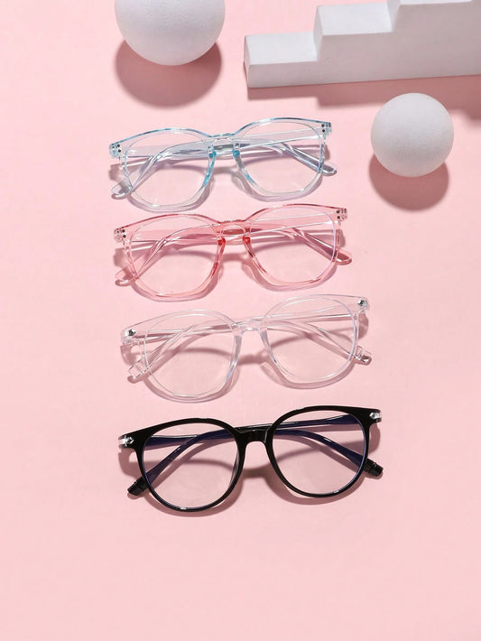 4 Pairs Acrylic Candy-Colored Round Fashion Blue Light Blocking Glasses For Teenagers Aged 14-16, Suitable For Daily Reading And Campus Wear