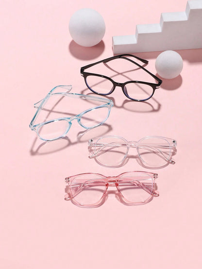4 Pairs Acrylic Candy-Colored Round Fashion Blue Light Blocking Glasses For Teenagers Aged 14-16, Suitable For Daily Reading And Campus Wear