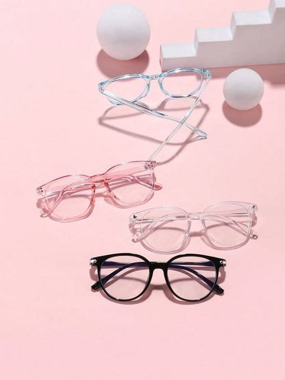 4 Pairs Acrylic Candy-Colored Round Fashion Blue Light Blocking Glasses For Teenagers Aged 14-16, Suitable For Daily Reading And Campus Wear
