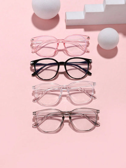 4 Pairs Acrylic Candy-Colored Round Fashion Blue Light Blocking Glasses For Teenagers Aged 14-16, Suitable For Daily Reading And Campus Wear