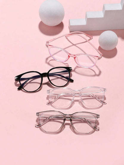 4 Pairs Acrylic Candy-Colored Round Fashion Blue Light Blocking Glasses For Teenagers Aged 14-16, Suitable For Daily Reading And Campus Wear
