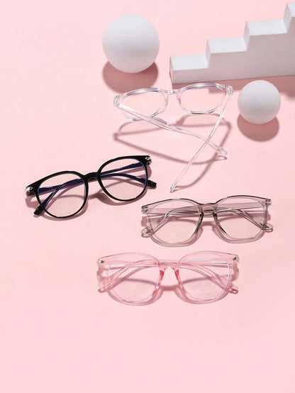 4 Pairs Acrylic Candy-Colored Round Fashion Blue Light Blocking Glasses For Teenagers Aged 14-16, Suitable For Daily Reading And Campus Wear