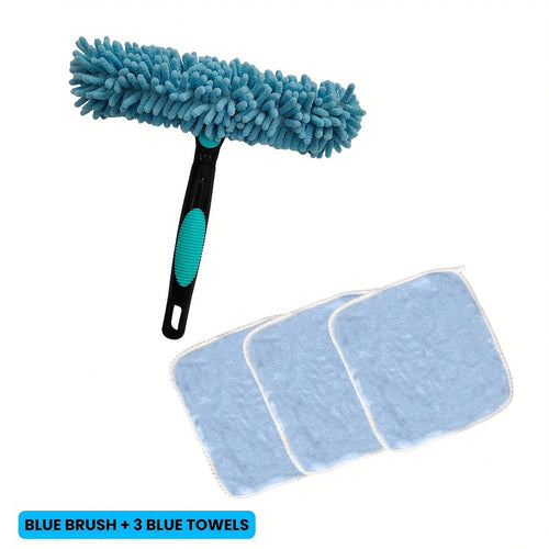 4-Piece Car And Home Cleaning Tool Set, 2-In-1 Double-Sided Brush + 3 Absorbent Towels, No Scratches Or Residue On Glass, Tiles, And Car Body Surfaces, Car Cleaning Supplies And Products, Car Wash Kit