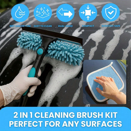4-Piece Car And Home Cleaning Tool Set, 2-In-1 Double-Sided Brush + 3 Absorbent Towels, No Scratches Or Residue On Glass, Tiles, And Car Body Surfaces, Car Cleaning Supplies And Products, Car Wash Kit