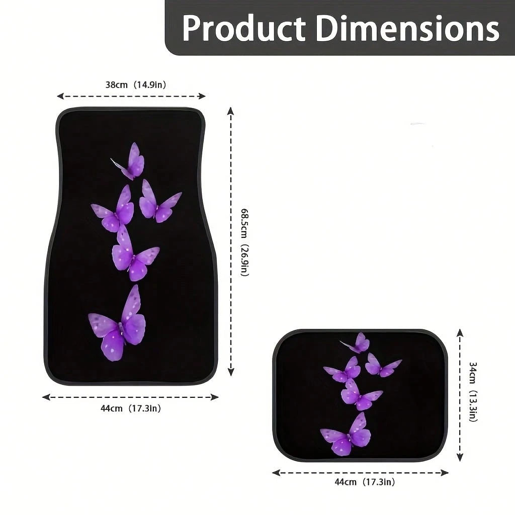 4-Piece Set Of Elegant Butterfly Car Floor Mats For Women, Featuring A Stylish Black And Purple Butterfly Design, Suitable For Sedans, SUVs, And Trucks. Durable And Easy To Clean, They Protect The Veh