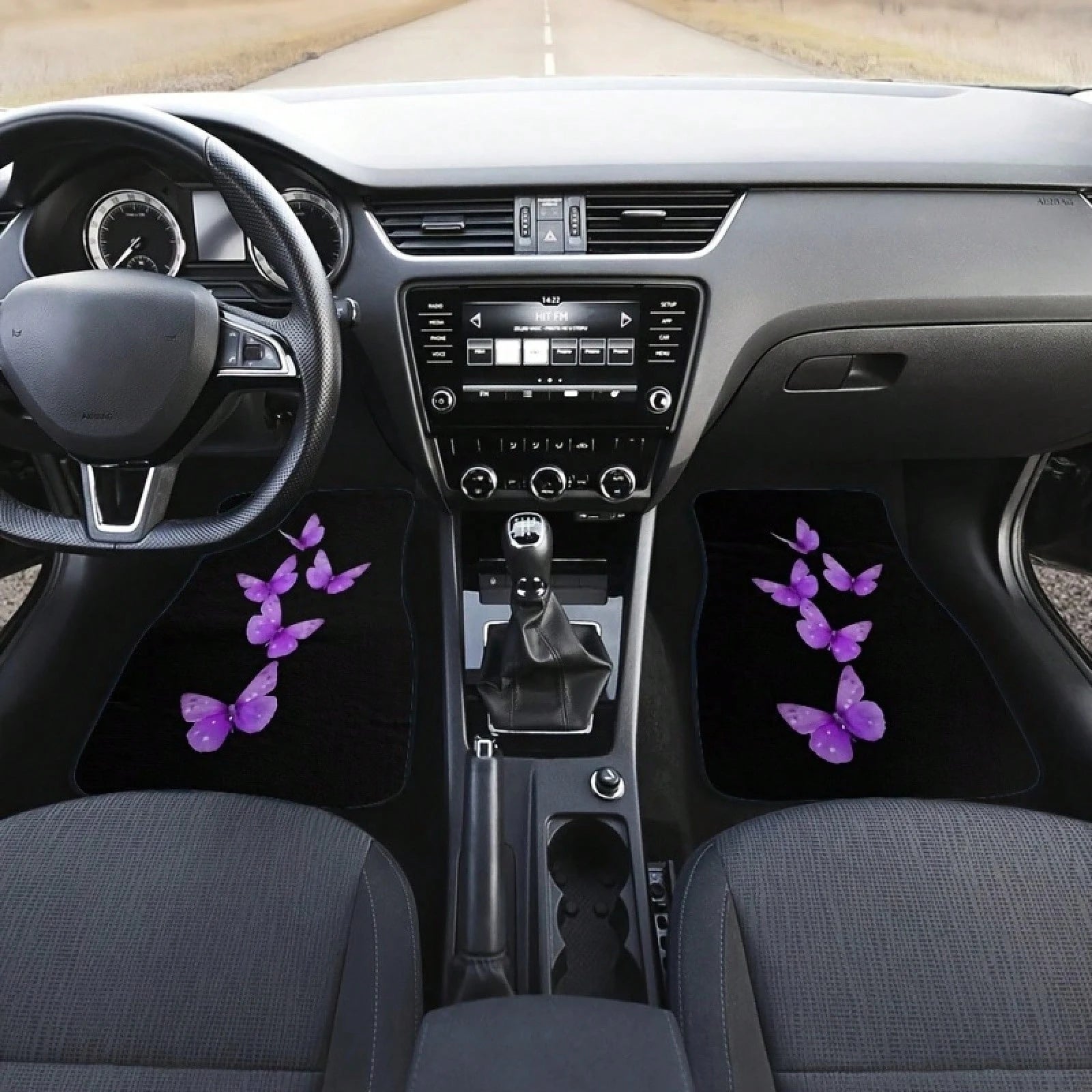 4-Piece Set Of Elegant Butterfly Car Floor Mats For Women, Featuring A Stylish Black And Purple Butterfly Design, Suitable For Sedans, SUVs, And Trucks. Durable And Easy To Clean, They Protect The Veh