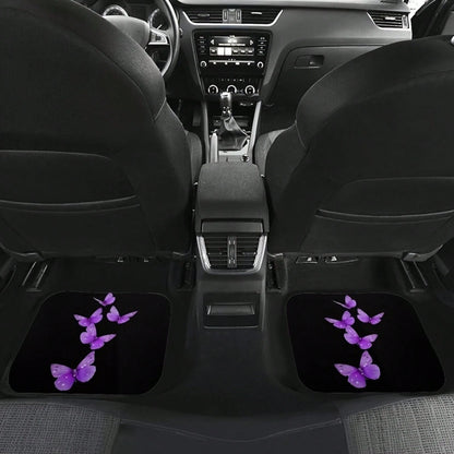 4-Piece Set Of Elegant Butterfly Car Floor Mats For Women, Featuring A Stylish Black And Purple Butterfly Design, Suitable For Sedans, SUVs, And Trucks. Durable And Easy To Clean, They Protect The Veh