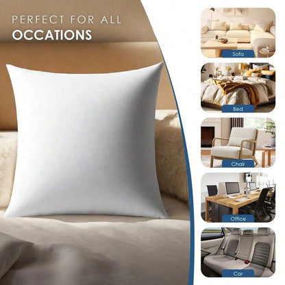 4-Piece Set White Square Stuffed Pillow Inserts, Soft And Fluffy, Hypoallergenic 100% Fiber Pillow Core, Machine Washable, Suitable For Living Room, Bedroom, Sofa, Office, Minimalist And Fashionable H