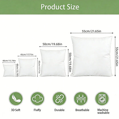 4-Piece Set White Square Stuffed Pillow Inserts, Soft And Fluffy, Hypoallergenic 100% Fiber Pillow Core, Machine Washable, Suitable For Living Room, Bedroom, Sofa, Office, Minimalist And Fashionable H