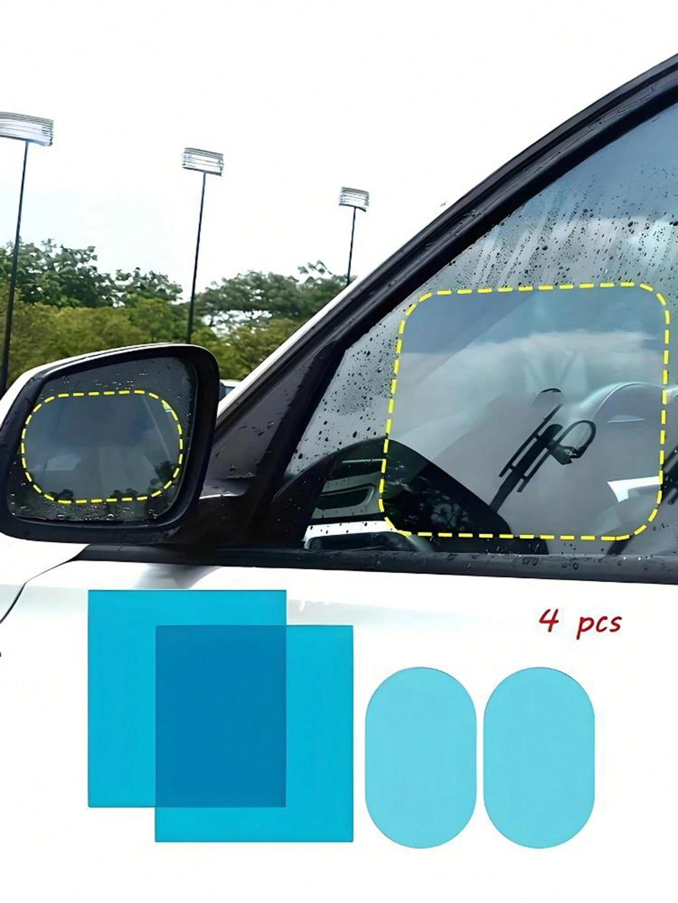 4 Pieces Of Car Rainproof Transparent Film, Rearview Mirror Lens Protection Nozzle, Waterproof Film, Car Sticker Accessories, Anti Glare, Anti Rain, Anti Fog Glass Windows, Rainy Day Film, Hydrophobic