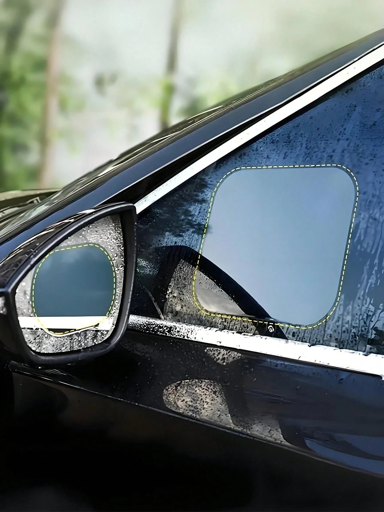 4 Pieces Of Car Rainproof Transparent Film, Rearview Mirror Lens Protection Nozzle, Waterproof Film, Car Sticker Accessories, Anti Glare, Anti Rain, Anti Fog Glass Windows, Rainy Day Film, Hydrophobic