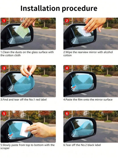 4 Pieces Of Car Rainproof Transparent Film, Rearview Mirror Lens Protection Nozzle, Waterproof Film, Car Sticker Accessories, Anti Glare, Anti Rain, Anti Fog Glass Windows, Rainy Day Film, Hydrophobic