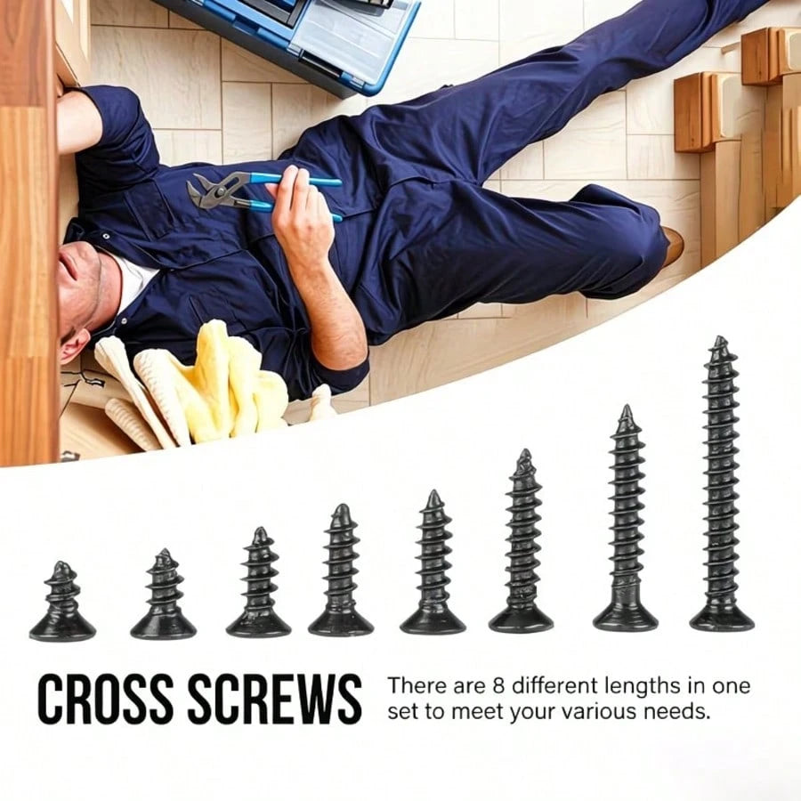 400pcs Black Cross Self-Tapping Screws Mixed Set, Woodworking Screws, Drywall Screws, Gypsum Board Screws, Hardened Self-Tapping Screws, Home Decor Screws