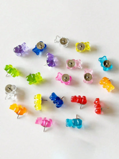 40pcs Mixed Color Cute Cartoon Resin Teddy Bear Push Pins, Suitable For Cork Board, Photo Wall, Decorative Map, School, Home And Office Supplies