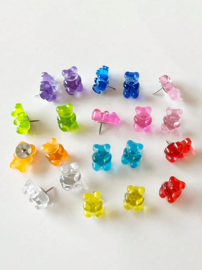 40pcs Mixed Color Cute Cartoon Resin Teddy Bear Push Pins, Suitable For Cork Board, Photo Wall, Decorative Map, School, Home And Office Supplies