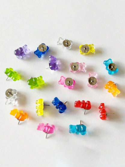 40pcs Mixed Color Cute Cartoon Resin Teddy Bear Push Pins, Suitable For Cork Board, Photo Wall, Decorative Map, School, Home And Office Supplies