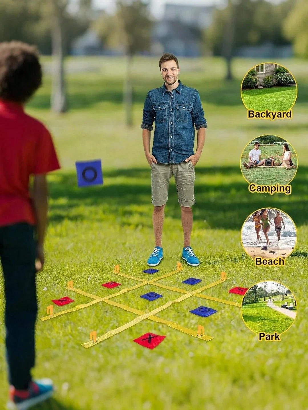 47 Inch Giant Bean Bag Toss Tic Tac Toe Game, Suitable For Backyard, Camping, Lawn And Other Outdoor Use, An Interesting Family Outdoor Game, Portable Garden Game, Highly Popular