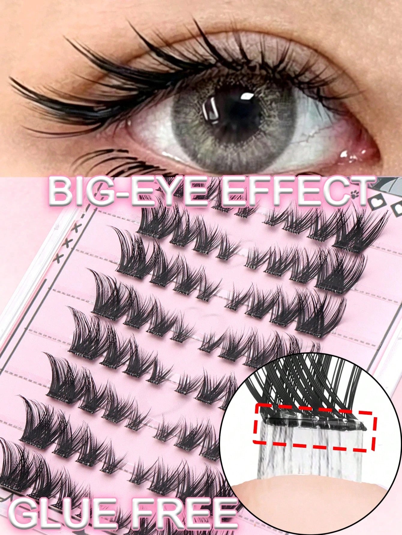 48 Clusters Glue-Free Self-Adhesive Slanted Lash Extensions, Fine Fluffy Black Hair Tips Arranged In Natural Angled Layers, Lightweight Segmented Bands For Quick Wear, Perfect For Club Night Partiesan
