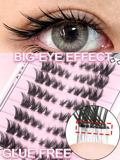 48 Clusters Glue-Free Self-Adhesive Slanted Lash Extensions, Fine Fluffy Black Hair Tips Arranged In Natural Angled Layers, Lightweight Segmented Bands For Quick Wear, Perfect For Club Night Partiesan