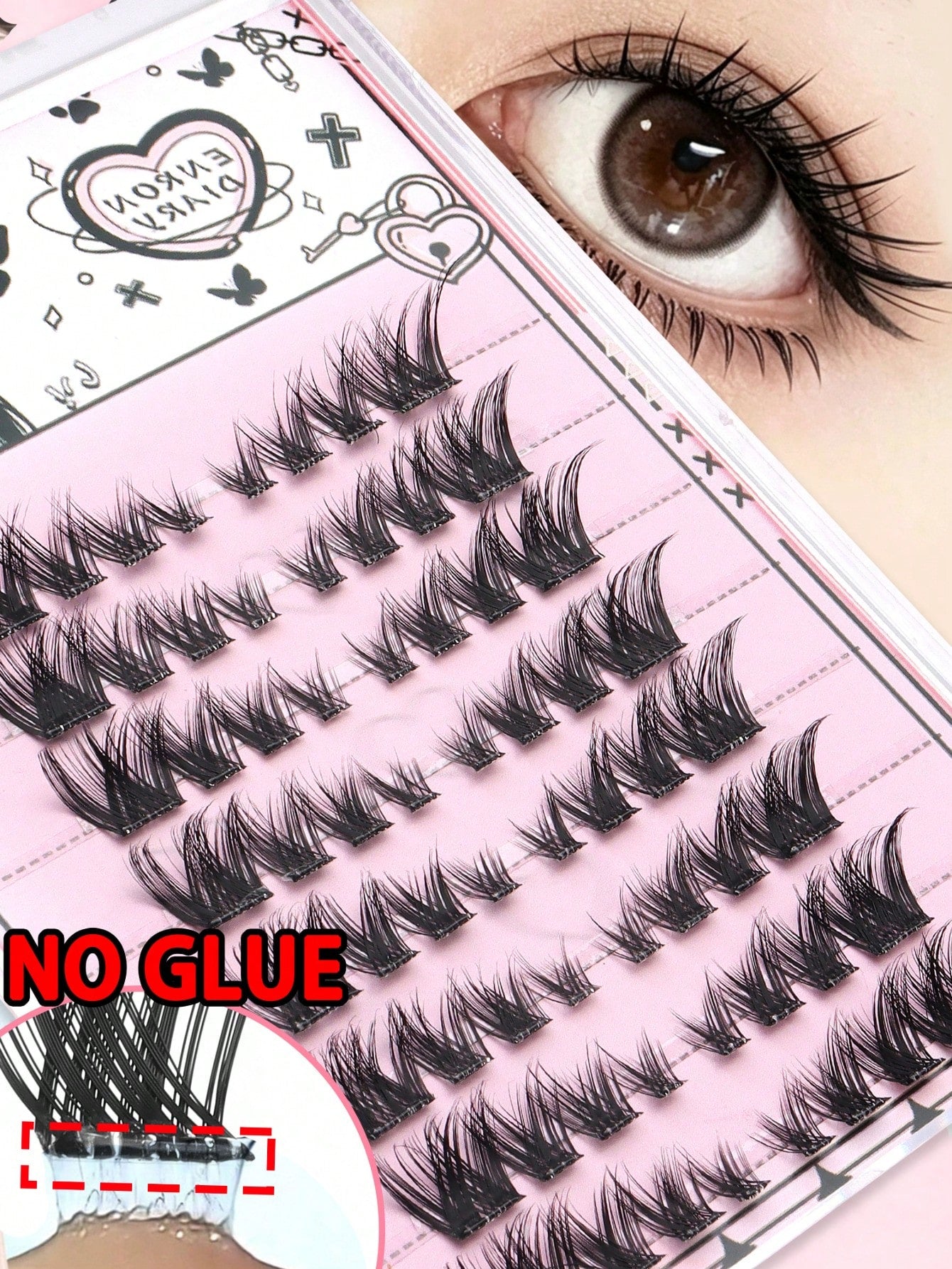 48 Clusters Glue-Free Self-Adhesive Slanted Lash Extensions, Fine Fluffy Black Hair Tips Arranged In Natural Angled Layers, Lightweight Segmented Bands For Quick Wear, Perfect For Club Night Partiesan