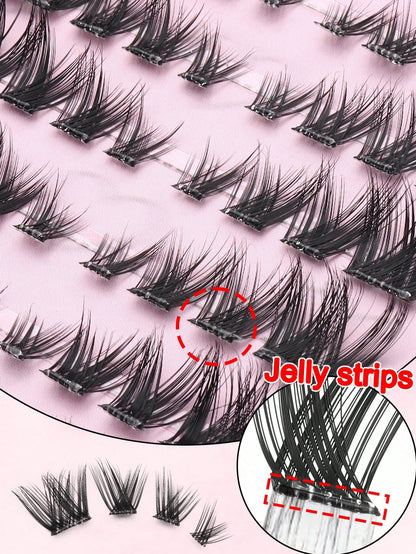 48 Clusters Glue-Free Self-Adhesive Slanted Lash Extensions, Fine Fluffy Black Hair Tips Arranged In Natural Angled Layers, Lightweight Segmented Bands For Quick Wear, Perfect For Club Night Partiesan