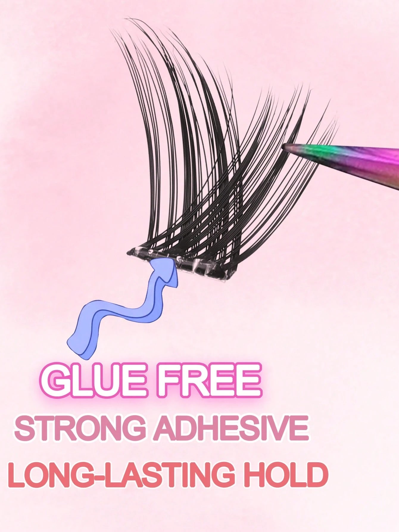 48 Clusters Glue-Free Self-Adhesive Slanted Lash Extensions, Fine Fluffy Black Hair Tips Arranged In Natural Angled Layers, Lightweight Segmented Bands For Quick Wear, Perfect For Club Night Partiesan