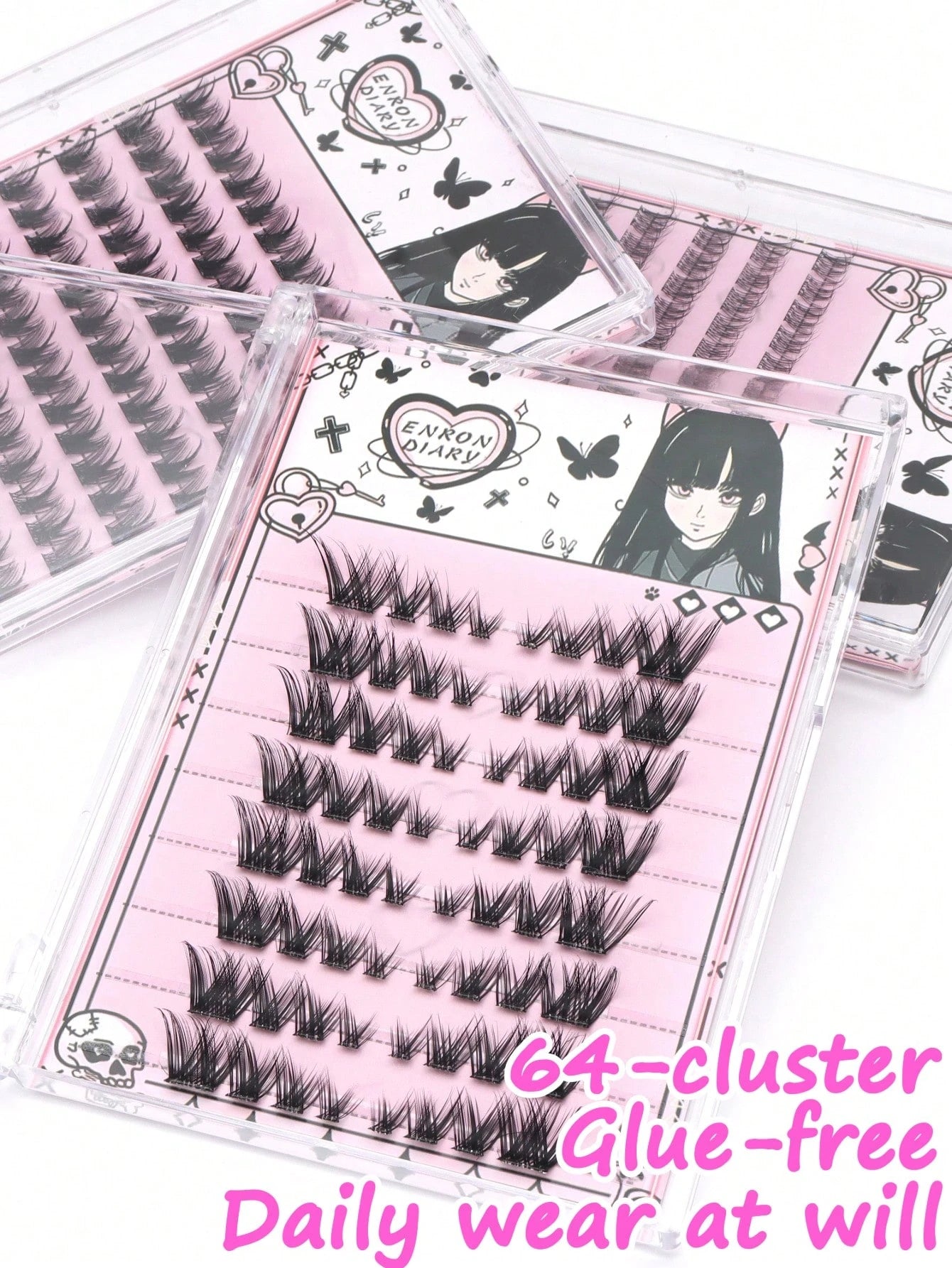 48 Clusters Glue-Free Self-Adhesive Slanted Lash Extensions, Fine Fluffy Black Hair Tips Arranged In Natural Angled Layers, Lightweight Segmented Bands For Quick Wear, Perfect For Club Night Partiesan
