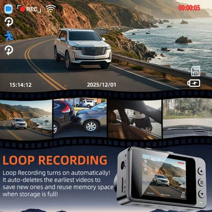 4K Dual Channel Dash Cam Front And Rear| 4K UHD Front + 1080P Rear Car DVR With WiFi & App Control, Super Night Vision, G-Sensor, 24H Parking Mode, Motion Detection| Ideal For Cars, SUVs, Taxis