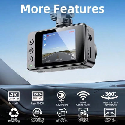 4K Dual Channel Dash Cam Front And Rear| 4K UHD Front + 1080P Rear Car DVR With WiFi & App Control, Super Night Vision, G-Sensor, 24H Parking Mode, Motion Detection| Ideal For Cars, SUVs, Taxis