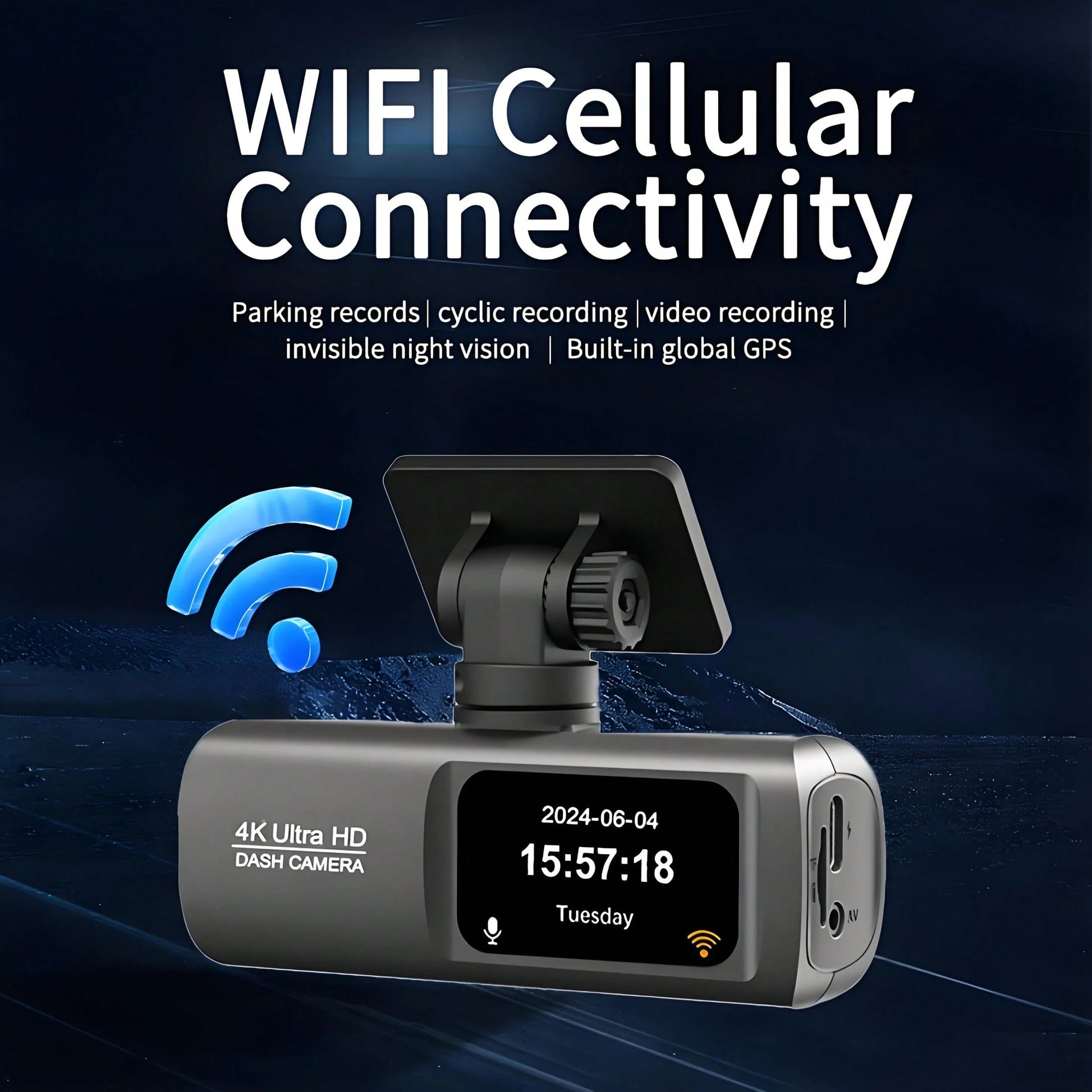 4K Ultra HD Dual Dash Cam, WiFi Front And Rear Dual Lens Dash Camera, 1.47" IPS Screen, App Supported, Motion Detection, Night Vision, 64GB Cycle Recording Dashcam, Wide Angle Dash Cam With G-Sensor